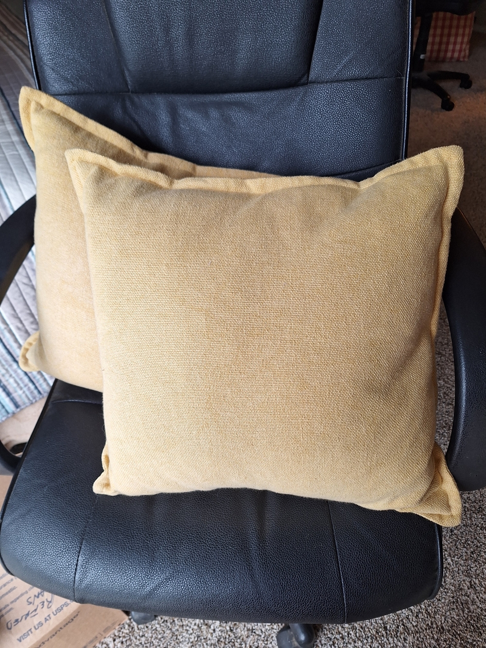 Two Yellow Decorative Throw Pillows Slub 16x16in Excellent Condition - Picture 3 of 6